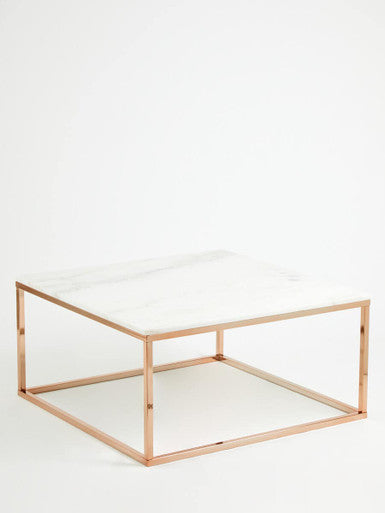 Orsina Allure Square Marble Coffee Table | Rose Gold Stainless Steel