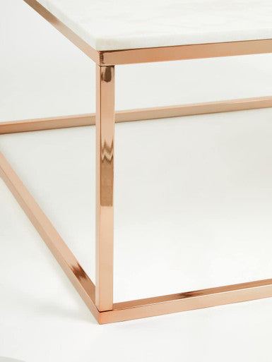 Orsina Allure Square Marble Coffee Table | Rose Gold Stainless Steel