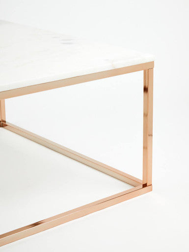 Orsina Allure Square Marble Coffee Table | Rose Gold Stainless Steel