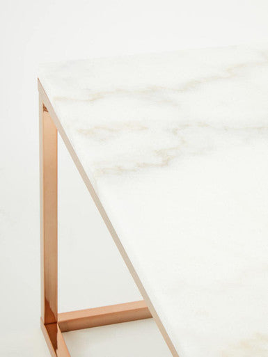 Orsina Allure Square Marble Coffee Table | Rose Gold Stainless Steel