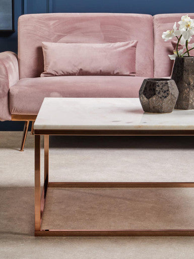Orsina Allure Square Marble Coffee Table | Rose Gold Stainless Steel