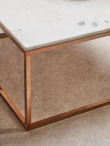 Orsina Allure Square Marble Coffee Table | Rose Gold Stainless Steel