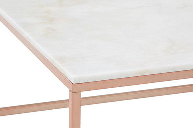 Orsina Allure Square Marble Coffee Table | Rose Gold Stainless Steel