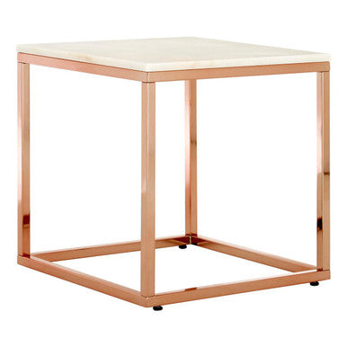 Orsina Allure Square White Marble End Table with Rose Gold Frame