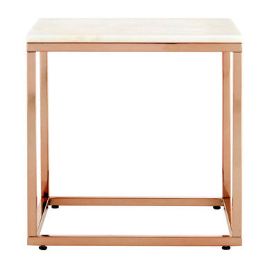 Orsina Allure Square White Marble End Table with Rose Gold Frame