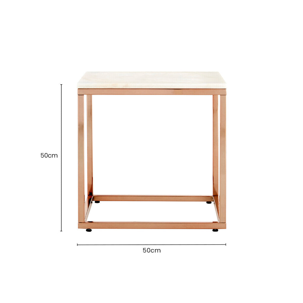 Orsina Allure Square White Marble End Table with Rose Gold Frame
