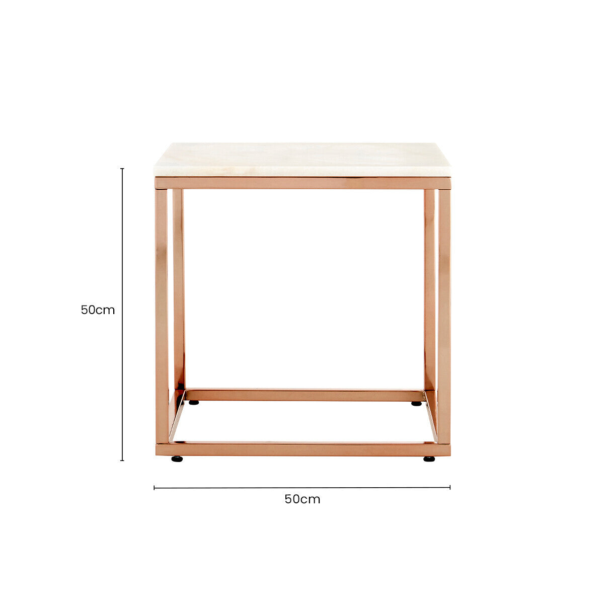Orsina Allure Square White Marble End Table with Rose Gold Frame