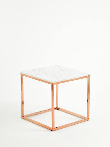 Orsina Allure Square White Marble End Table with Rose Gold Frame