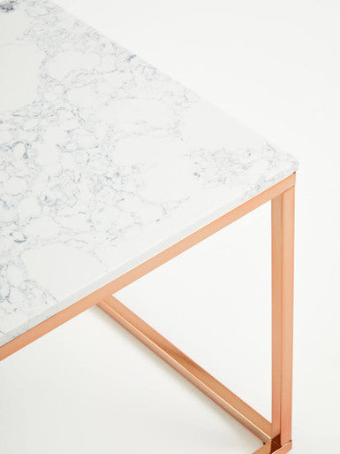 Orsina Allure Square White Marble End Table with Rose Gold Frame