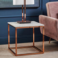 Orsina Allure Square White Marble End Table with Rose Gold Frame