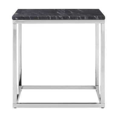 Orsina Allure Square Black Marble End Table with Chrome Metal Base