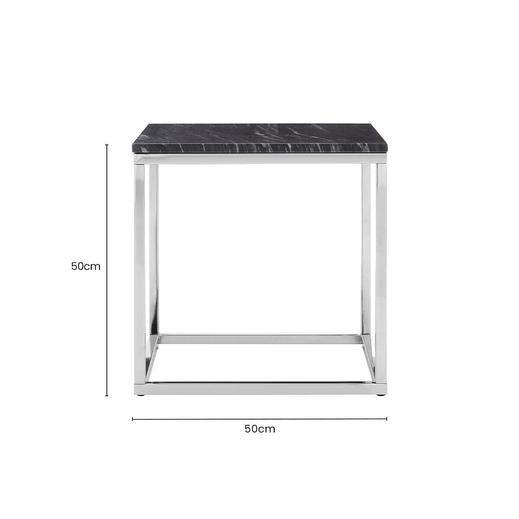 Orsina Allure Square Black Marble End Table with Chrome Metal Base