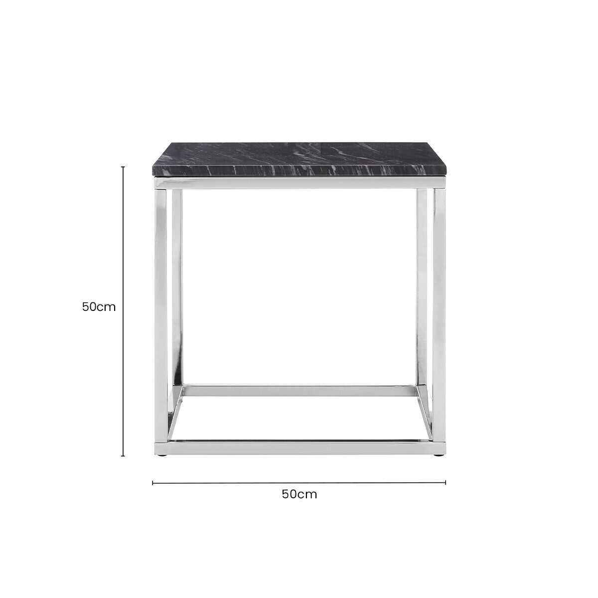 Orsina Allure Square Black Marble End Table with Chrome Metal Base