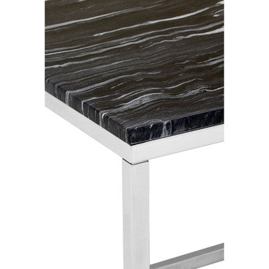 Orsina Allure Square Black Marble End Table with Chrome Metal Base