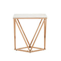 Orsina White Marble End Table – Champagne Gold Geometric Metal Frame
