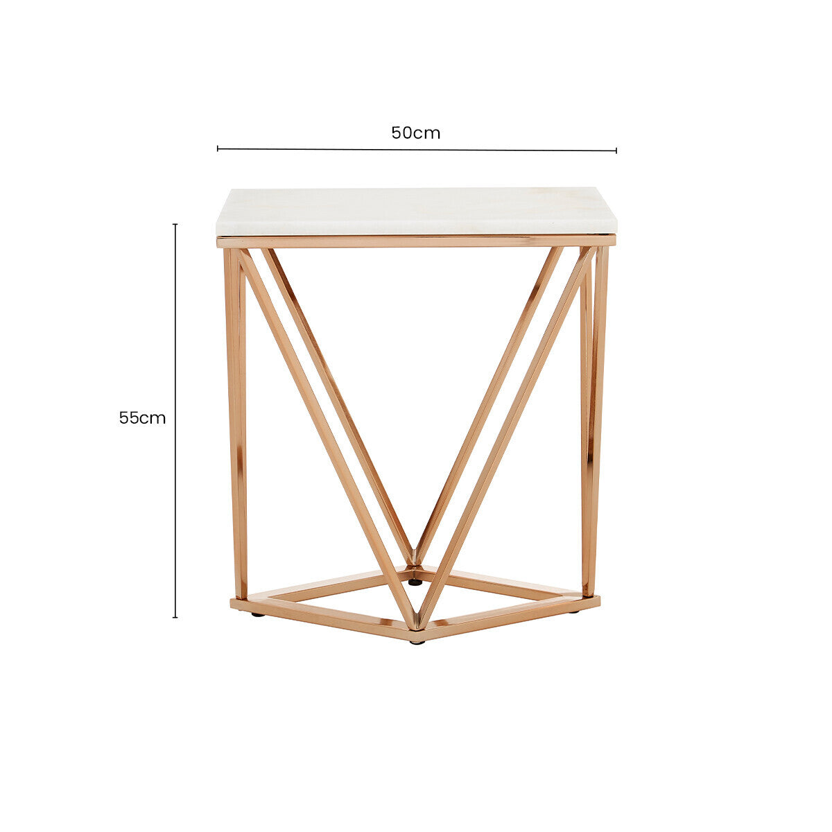Orsina White Marble End Table – Champagne Gold Geometric Metal Frame