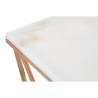 Orsina White Marble End Table – Champagne Gold Geometric Metal Frame