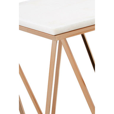 Orsina White Marble End Table – Champagne Gold Geometric Metal Frame