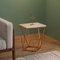 Orsina White Marble End Table – Champagne Gold Geometric Metal Frame