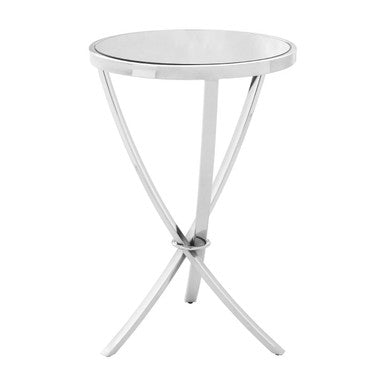 Orsina Allure Round Mirrored Side Table – Silver Chrome Metal Legs