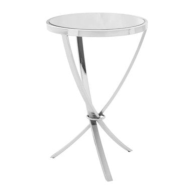 Orsina Allure Round Mirrored Side Table – Silver Chrome Metal Legs