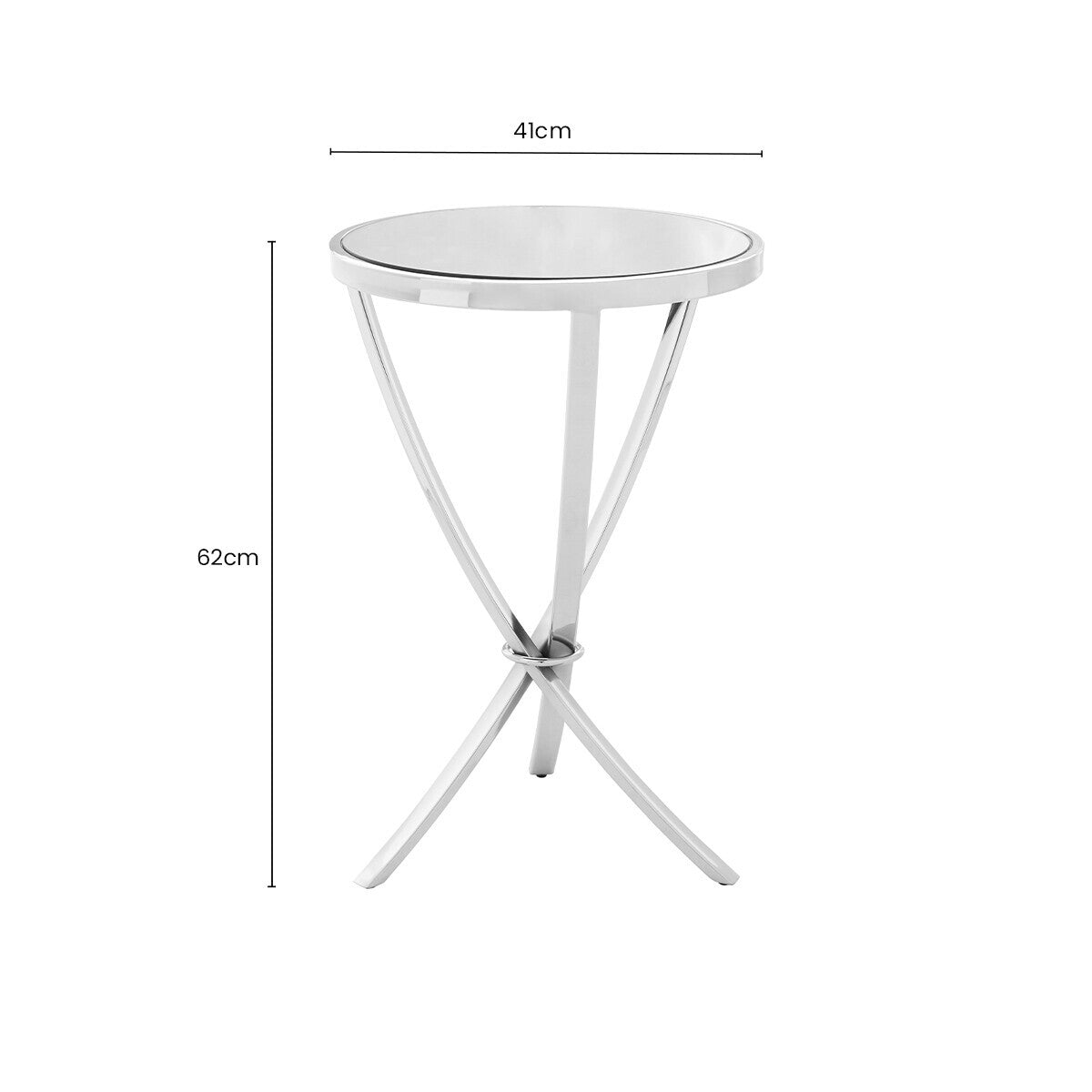 Orsina Allure Round Mirrored Side Table – Silver Chrome Metal Legs