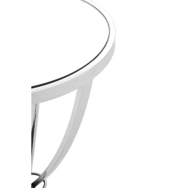 Orsina Allure Round Mirrored Side Table – Silver Chrome Metal Legs