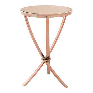Orsina Allure Rose Gold Round Side Table – Bow-Shaped Metal End Table