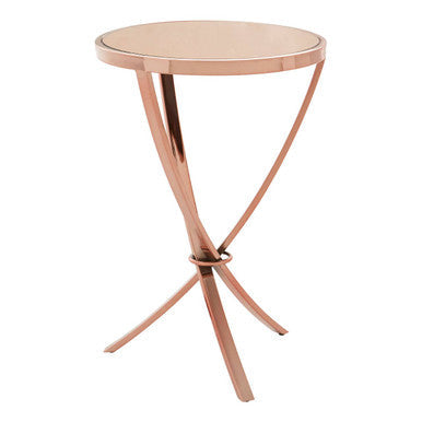 Orsina Allure Rose Gold Round Side Table – Bow-Shaped Metal End Table