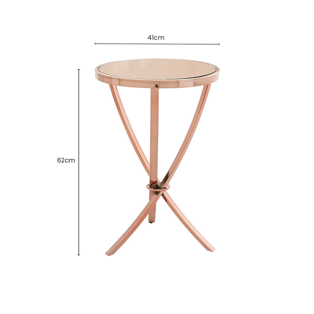 Orsina Allure Rose Gold Round Side Table – Bow-Shaped Metal End Table