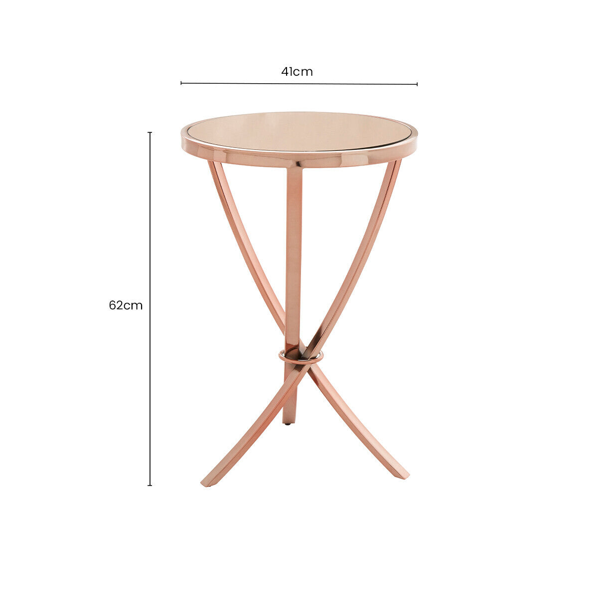 Orsina Allure Rose Gold Round Side Table – Bow-Shaped Metal End Table