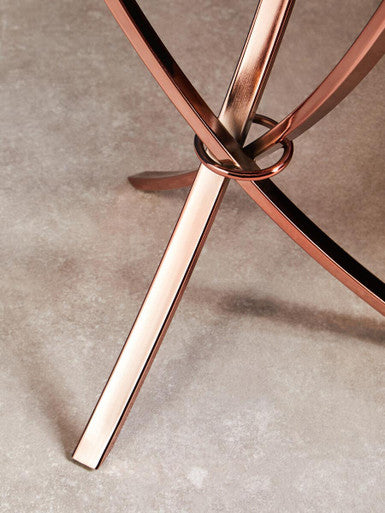 Orsina Allure Rose Gold Round Side Table – Bow-Shaped Metal End Table