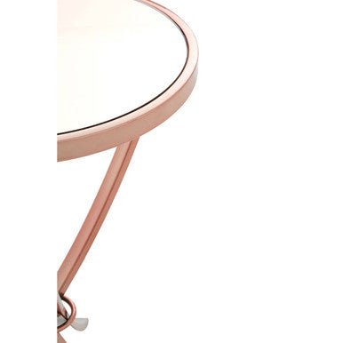 Orsina Allure Rose Gold Round Side Table – Bow-Shaped Metal End Table