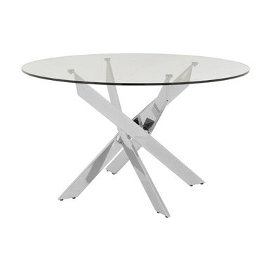 Orsina Allure Round Glass Dining Table – Chrome Stainless Steel Legs