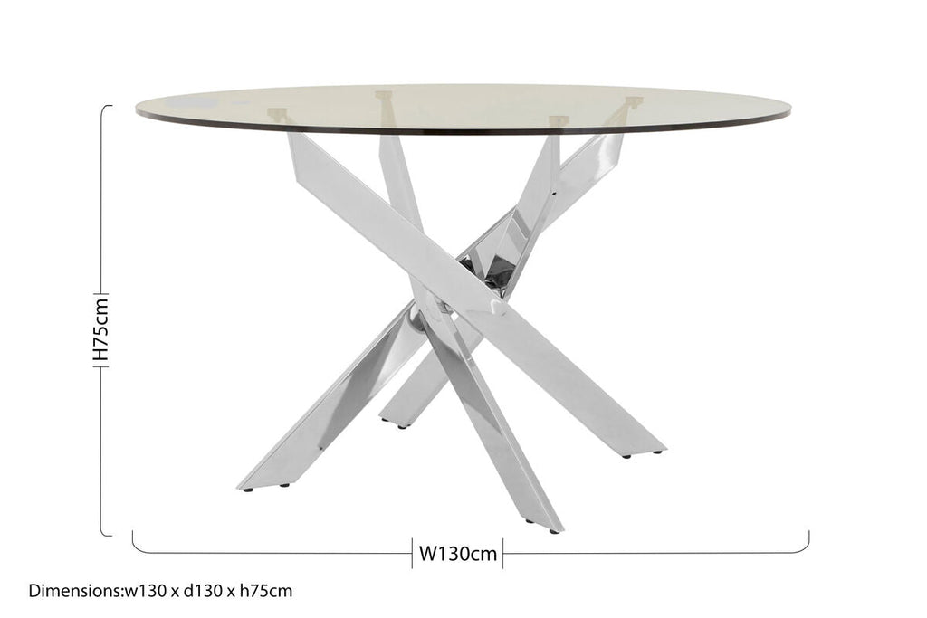 Orsina Allure Round Glass Dining Table – Chrome Stainless Steel Legs
