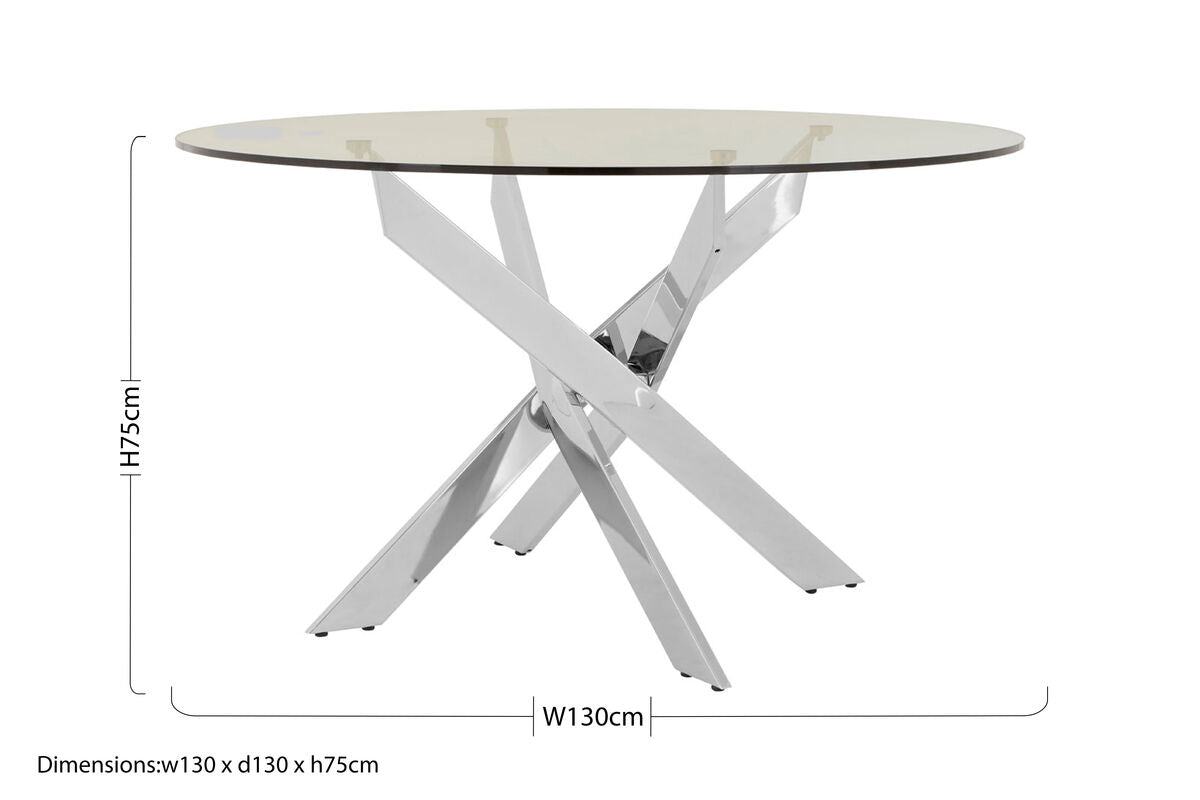 Orsina Allure Round Glass Dining Table – Chrome Stainless Steel Legs