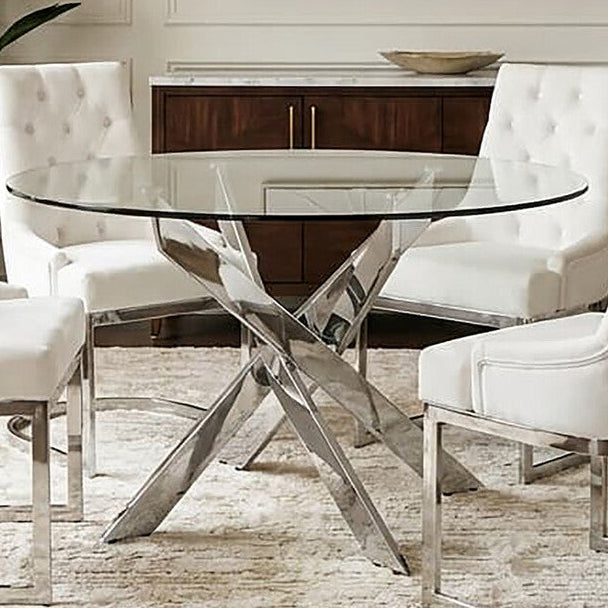 Orsina Allure Round Glass Dining Table – Chrome Stainless Steel Legs