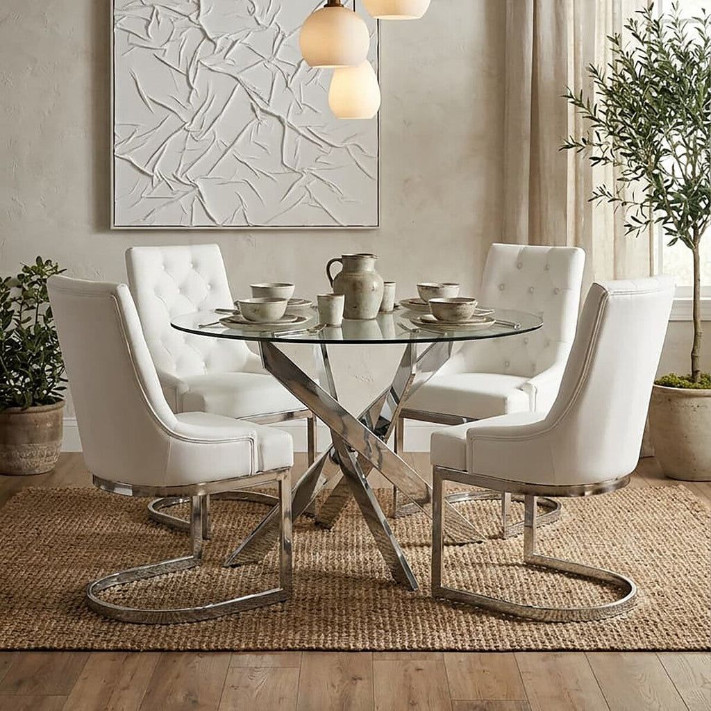 Orsina Allure Round Glass Dining Table – Chrome Stainless Steel Legs