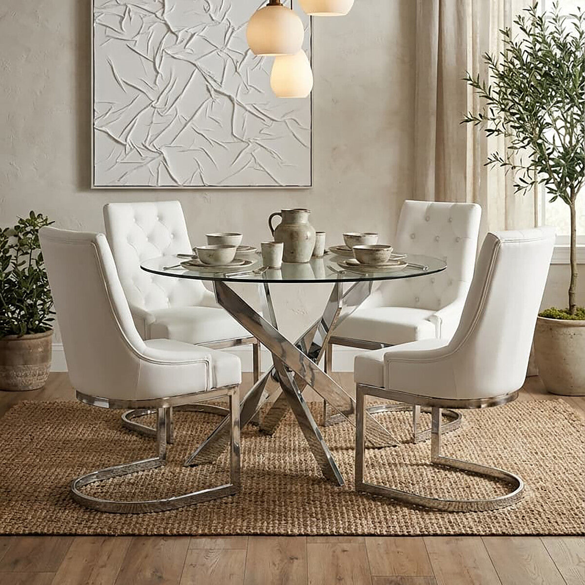 Orsina Allure Round Glass Dining Table – Chrome Stainless Steel Legs