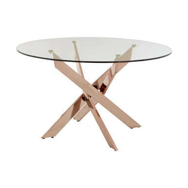 Orsina Allure Round Glass Dining Table – Rose Gold Latticed Legs