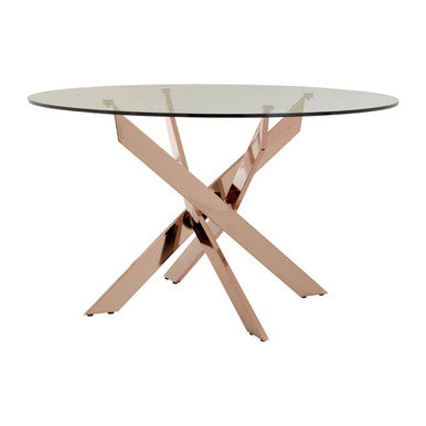 Orsina Allure Round Glass Dining Table – Rose Gold Latticed Legs