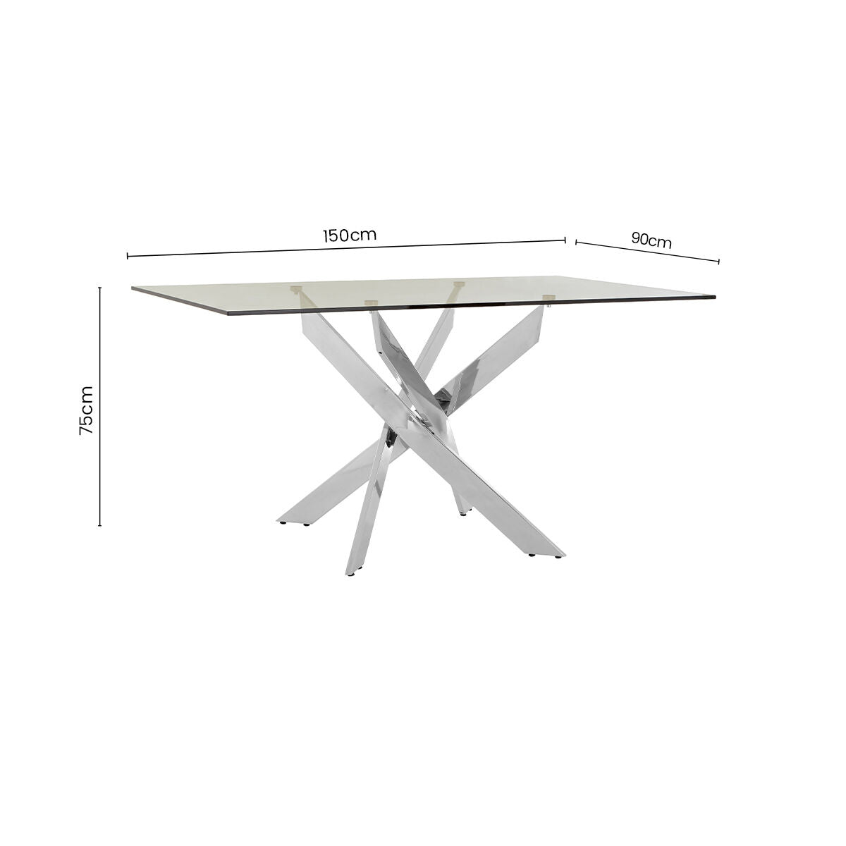 Orsina Allure Rectangular Glass Dining Table with Silver Chrome Base