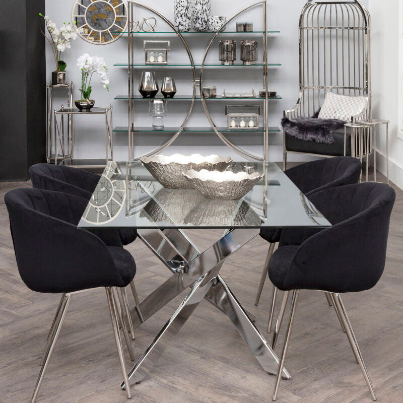 Orsina Allure Rectangular Glass Dining Table with Silver Chrome Base
