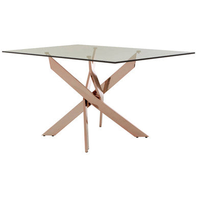 Orsina Allure Rectangular Glass Dining Table | Rose Gold Stainless Steel