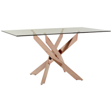 Orsina Allure Rectangular Glass Dining Table | Rose Gold Stainless Steel