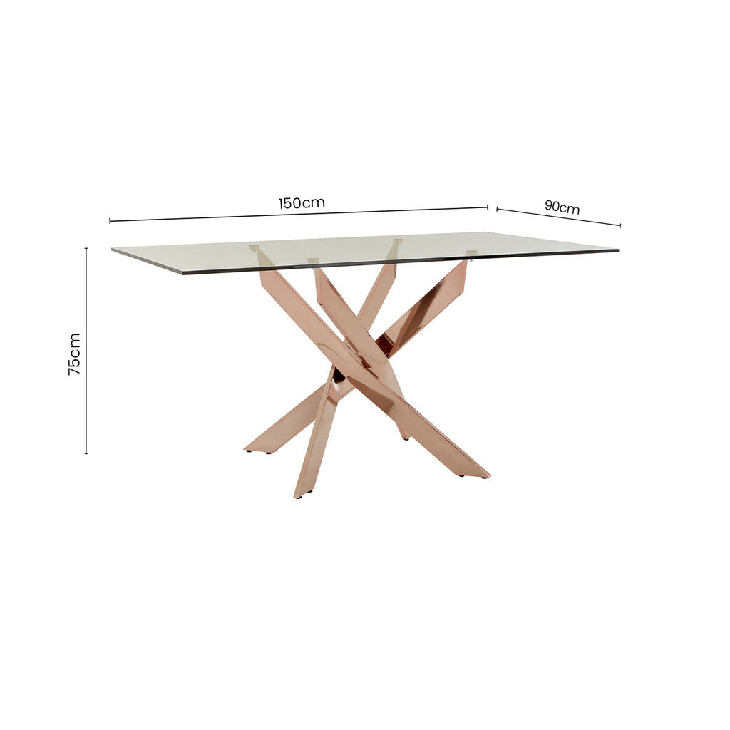Orsina Allure Rectangular Glass Dining Table | Rose Gold Stainless Steel
