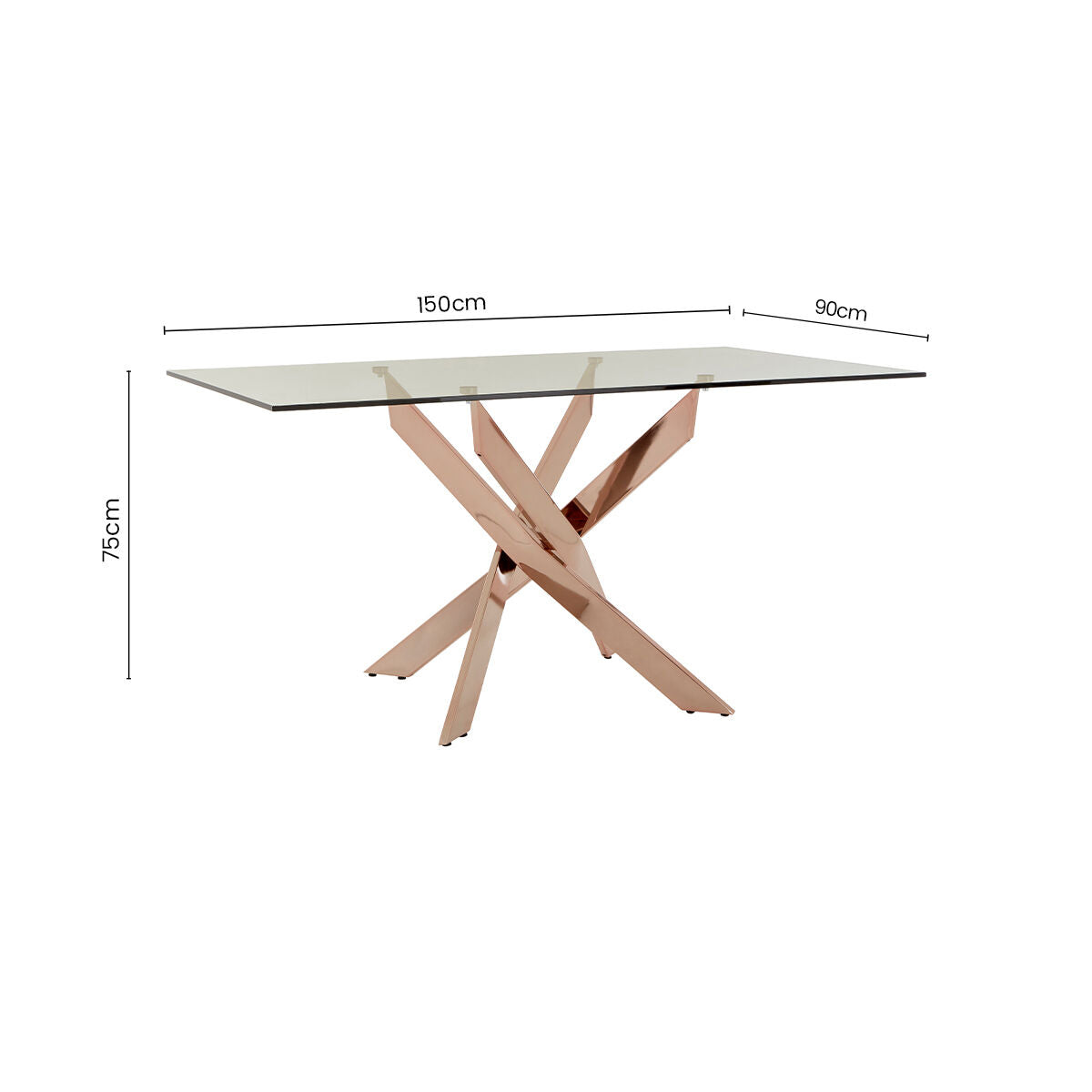 Orsina Allure Rectangular Glass Dining Table | Rose Gold Stainless Steel