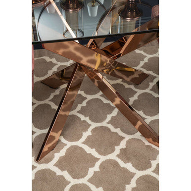 Orsina Allure Rectangular Glass Dining Table | Rose Gold Stainless Steel