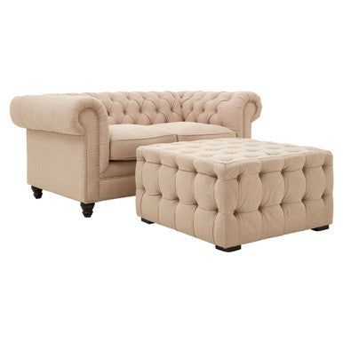 Orsina Stella Beige Linen Button Tufted Stool – Compact Entryway Seat