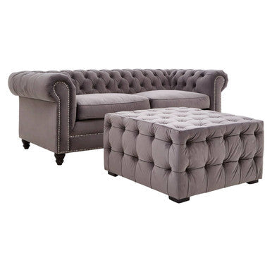 Orsina Stella Grey Velvet Button Tufted Stool | Vanity Ottoman